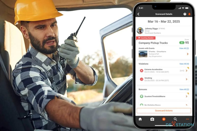 Field inspector using a mobile safety inspection app on a construction site