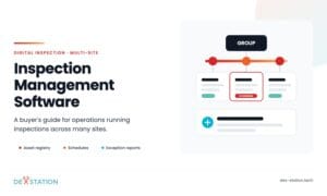 Inspection management software showing a group, three sites and one site flagged with overdue inspections